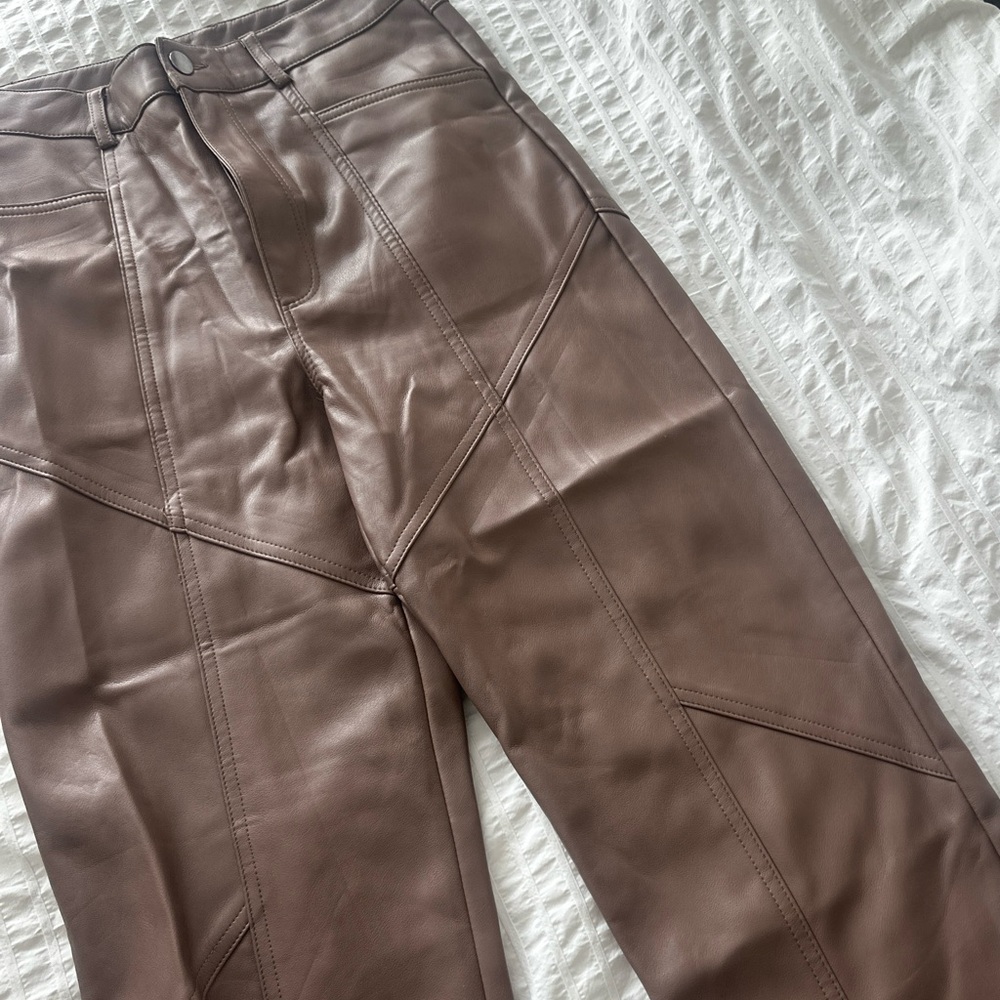 Brown faux leather pants